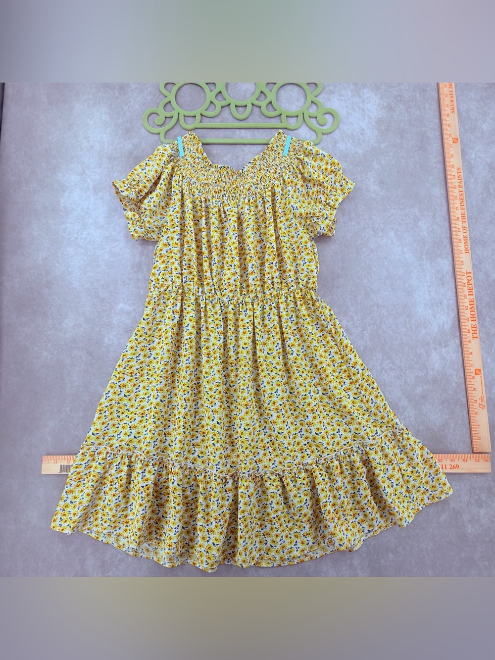 Umgee Yellow Floral Midi Dress with Smocked Bodice